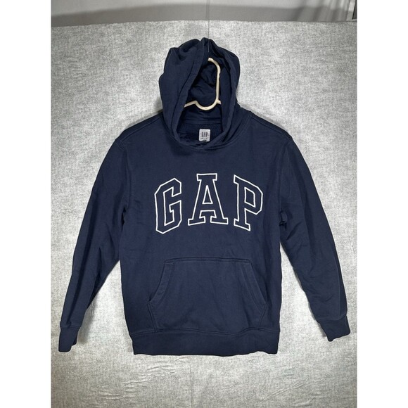 Gap Youth Spellout Logo Pullover Hoodie Size XL Blue Sweatshirt Front Pocket - Picture 1 of 6